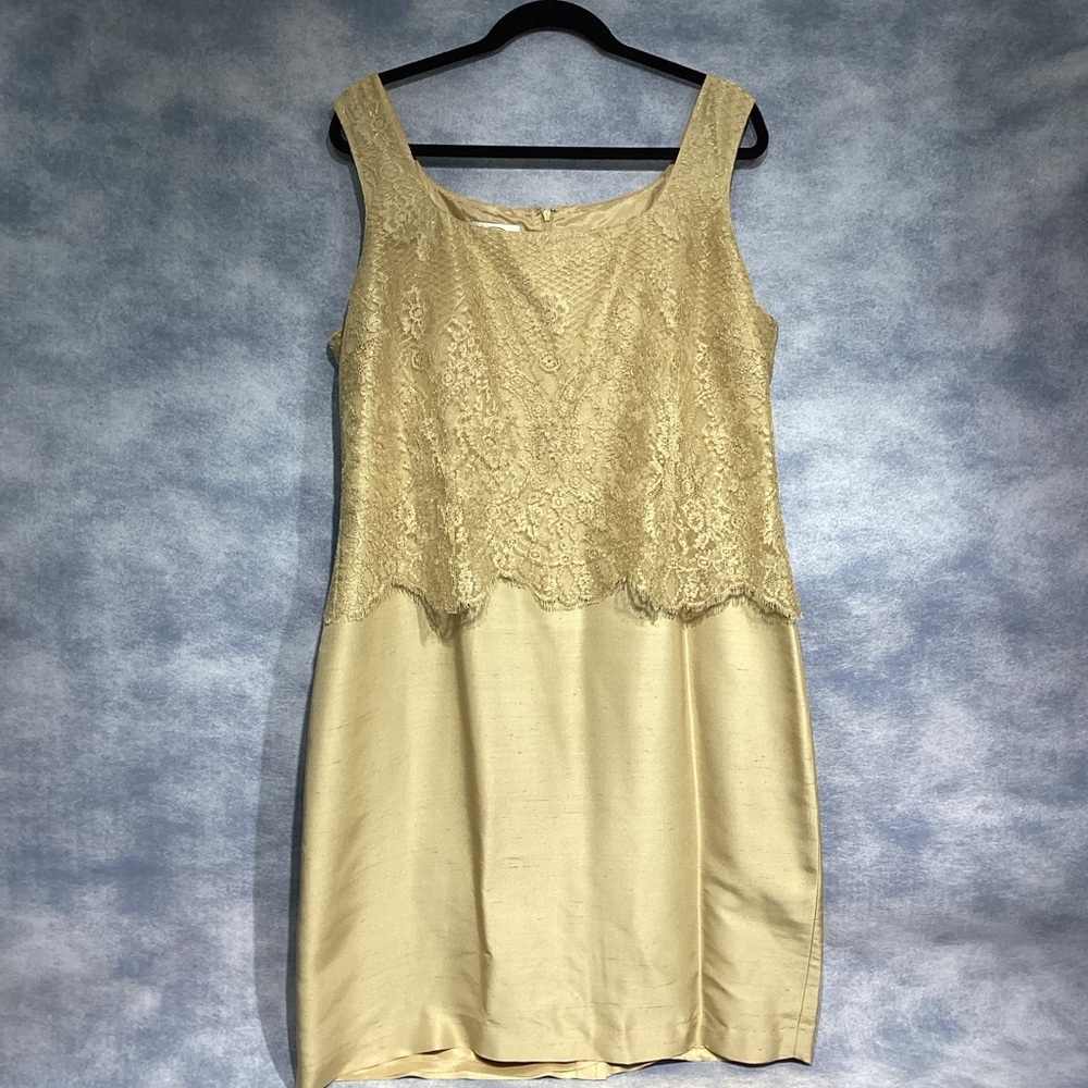 Talbots Champagne Gold Lace Overlay Mother of Bride/Groom Dupioni Size 20 NWOT